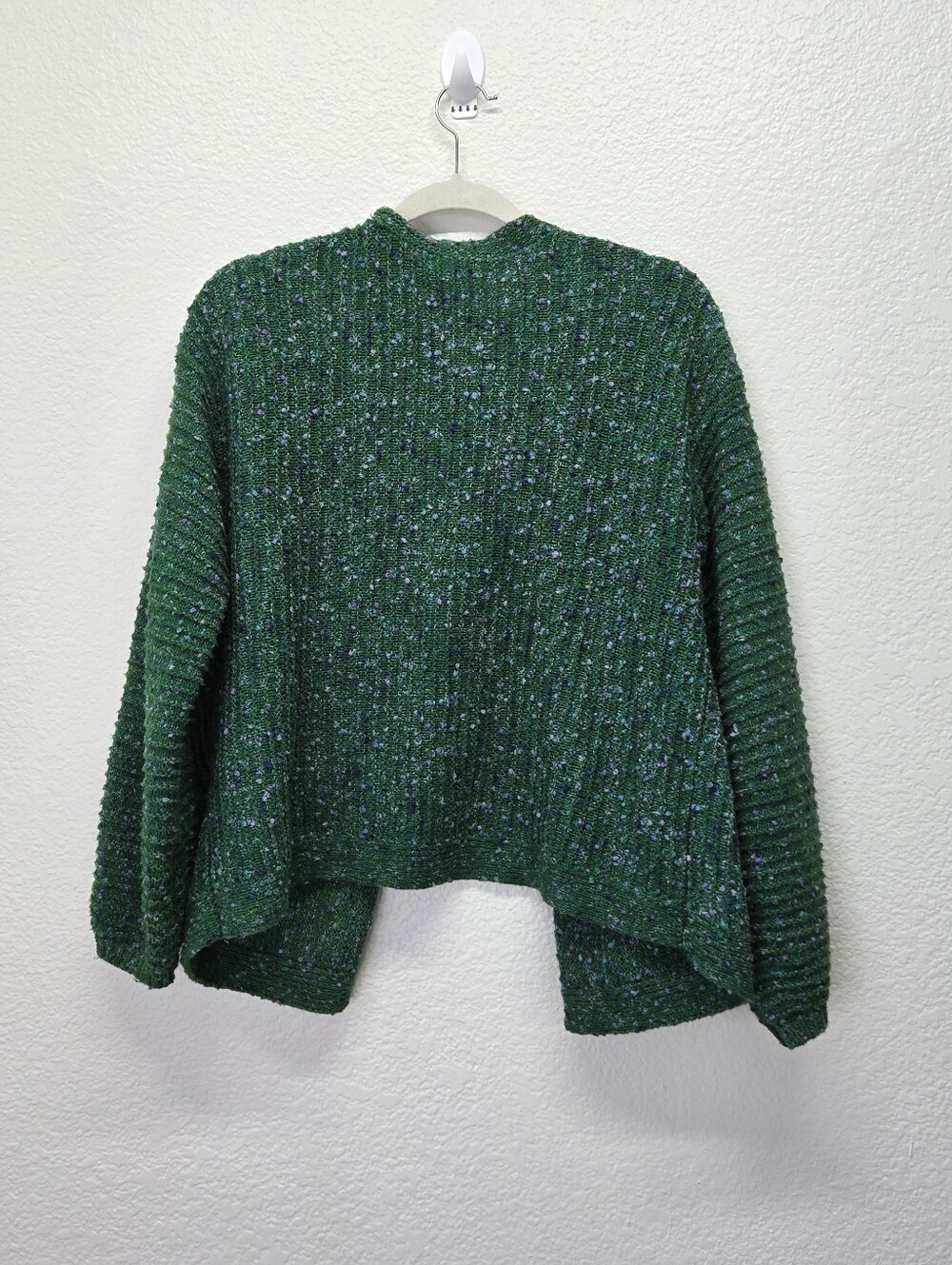 J. Jill Open Front Cardigan Sweater Green Confetti Tweed Textured Ribbed Long Sm - Picture 3 of 10
